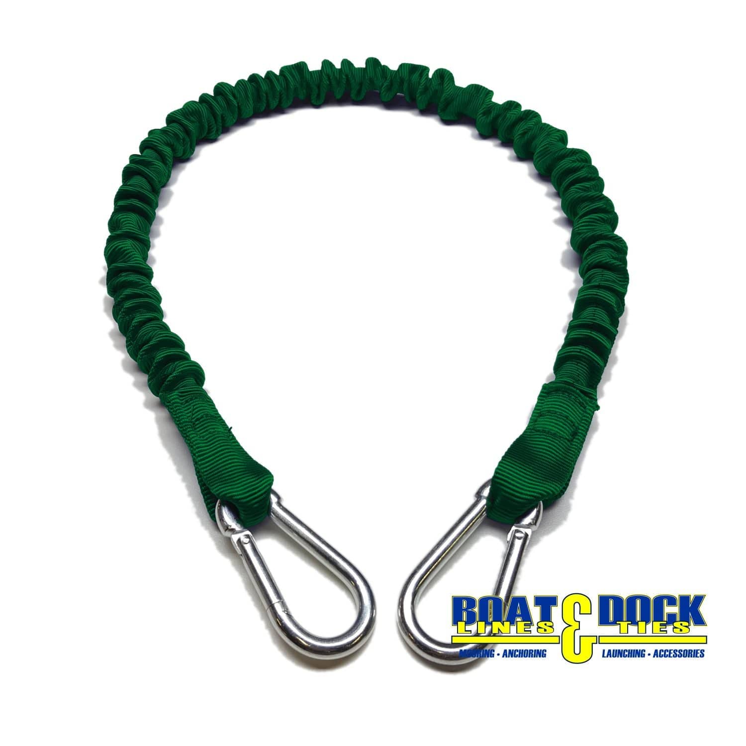 Boat Dock Tie Bungee Cords, 2 Hooked Ends, UV Protected Bungee Cords - Set of 2 - Made in USA - Boat Lines & Dock Ties Boat Lines & Dock Ties 24" / Green
