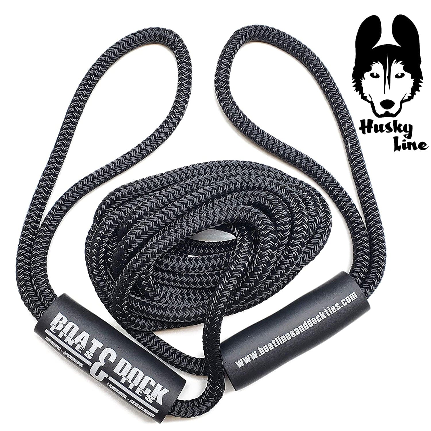 Boat Throw Rope- "Husky Line" 2 Loop Double Braided Nylon Rope, Stitched Loops and Floats - Boat Lines & Dock Ties Boat Lines & Dock Ties 10' / Black