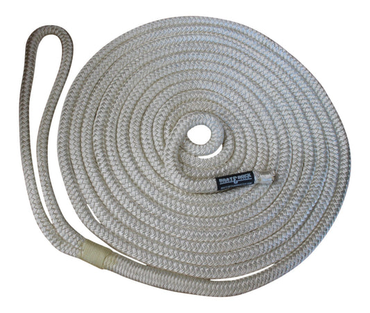 Nylon Single Braided and Whipped Loop Docking Line - Boat Lines & Dock Ties Boat Lines & Dock Ties 1/2 inch x 15 feet / Cream White