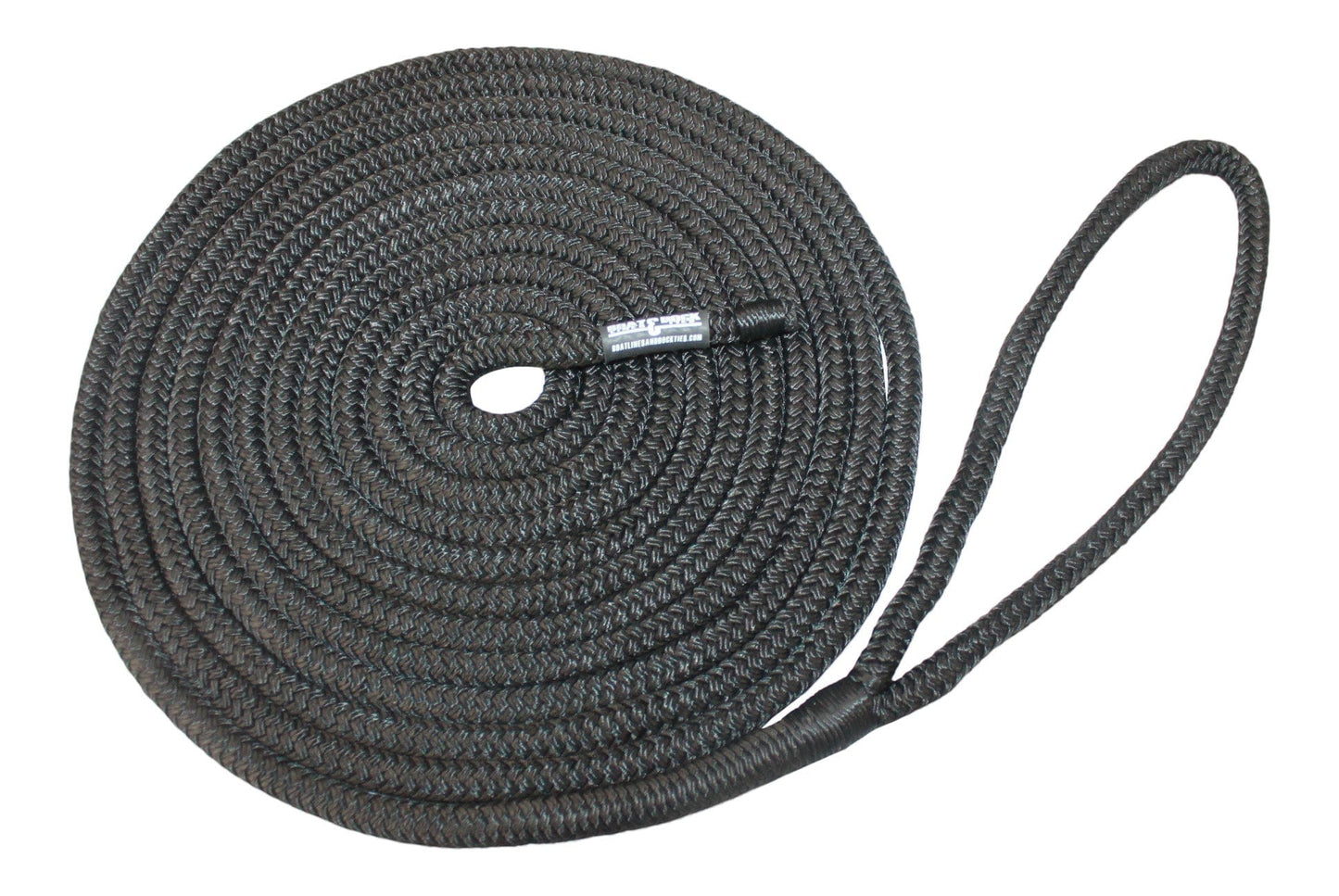 Nylon Single Braided and Whipped Loop Docking Line - Boat Lines & Dock Ties Boat Lines & Dock Ties 1/2 inch x 15 feet / Black