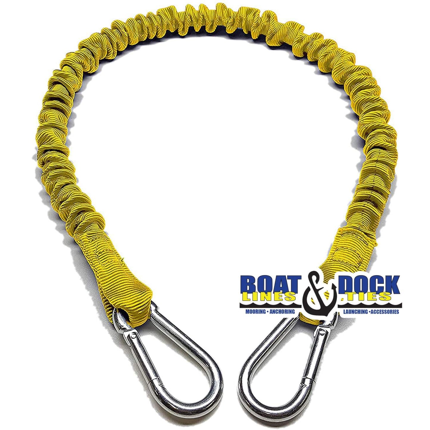 Boat Dock Tie Bungee Cords, 2 Hooked Ends, UV Protected Bungee Cords - Set of 2 - Made in USA - Boat Lines & Dock Ties Boat Lines & Dock Ties 24" / Yellow