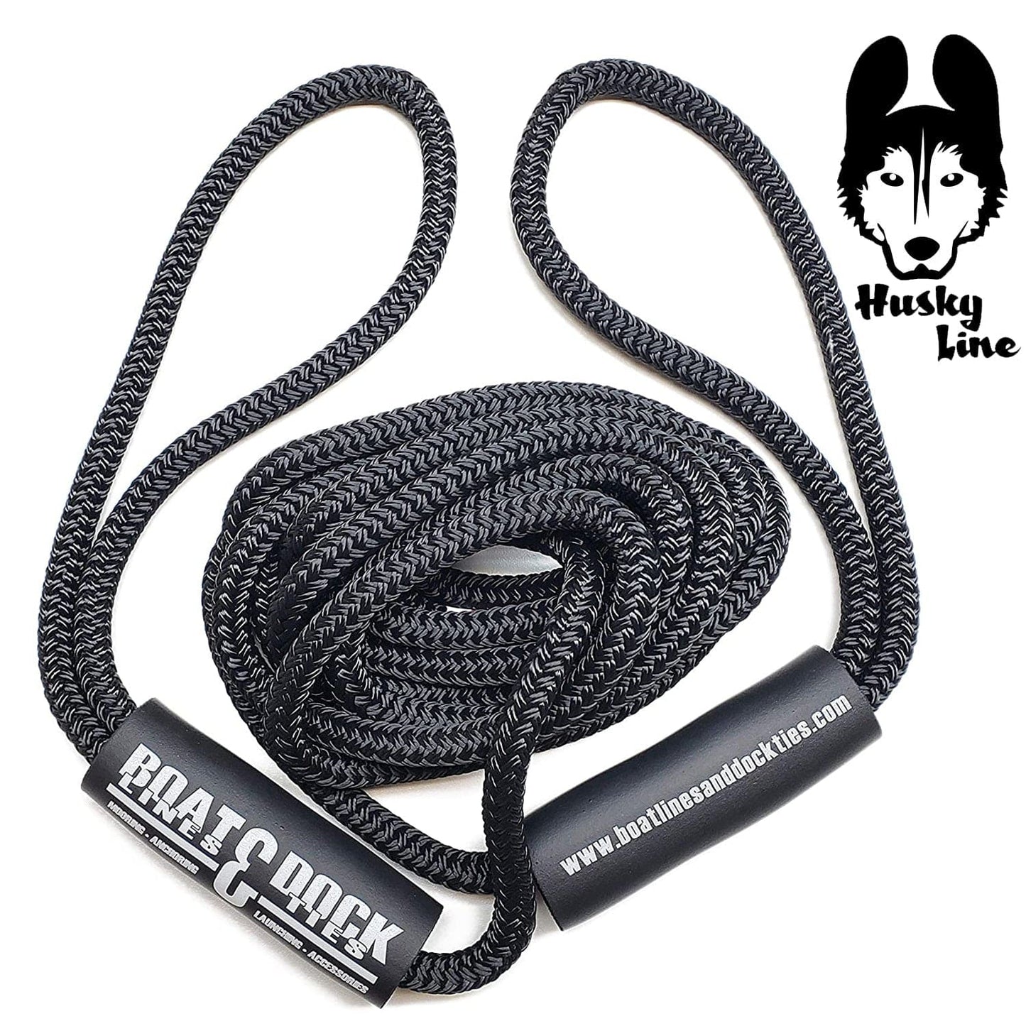 Boat Throw Rope- "Husky Line" 2 Loop Double Braided Nylon Rope, Stitched Loops and Floats - Boat Lines & Dock Ties Boat Lines & Dock Ties 10' / Black