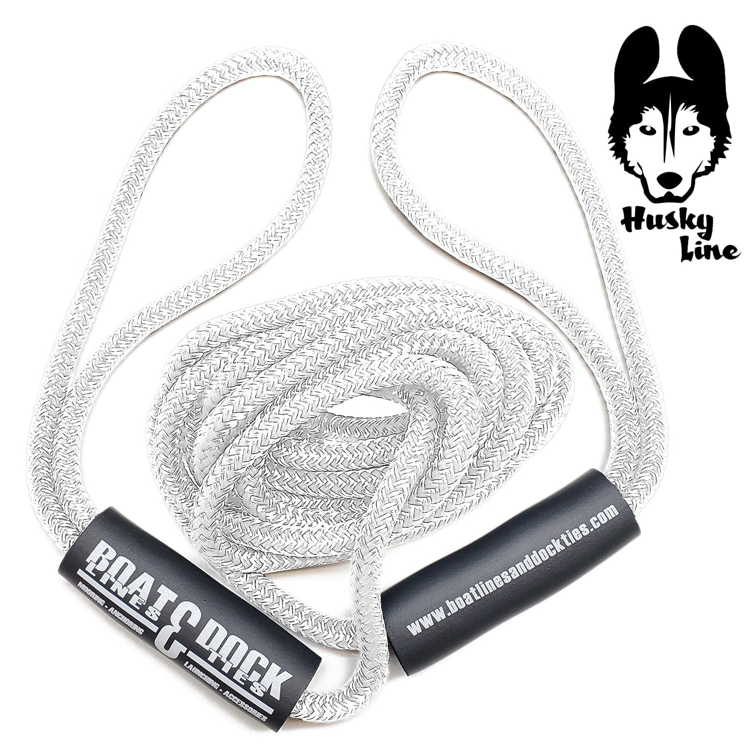 Boat Throw Rope- "Husky Line" 2 Loop Double Braided Nylon Rope, Stitched Loops and Floats - Boat Lines & Dock Ties Boat Lines & Dock Ties 10' / White