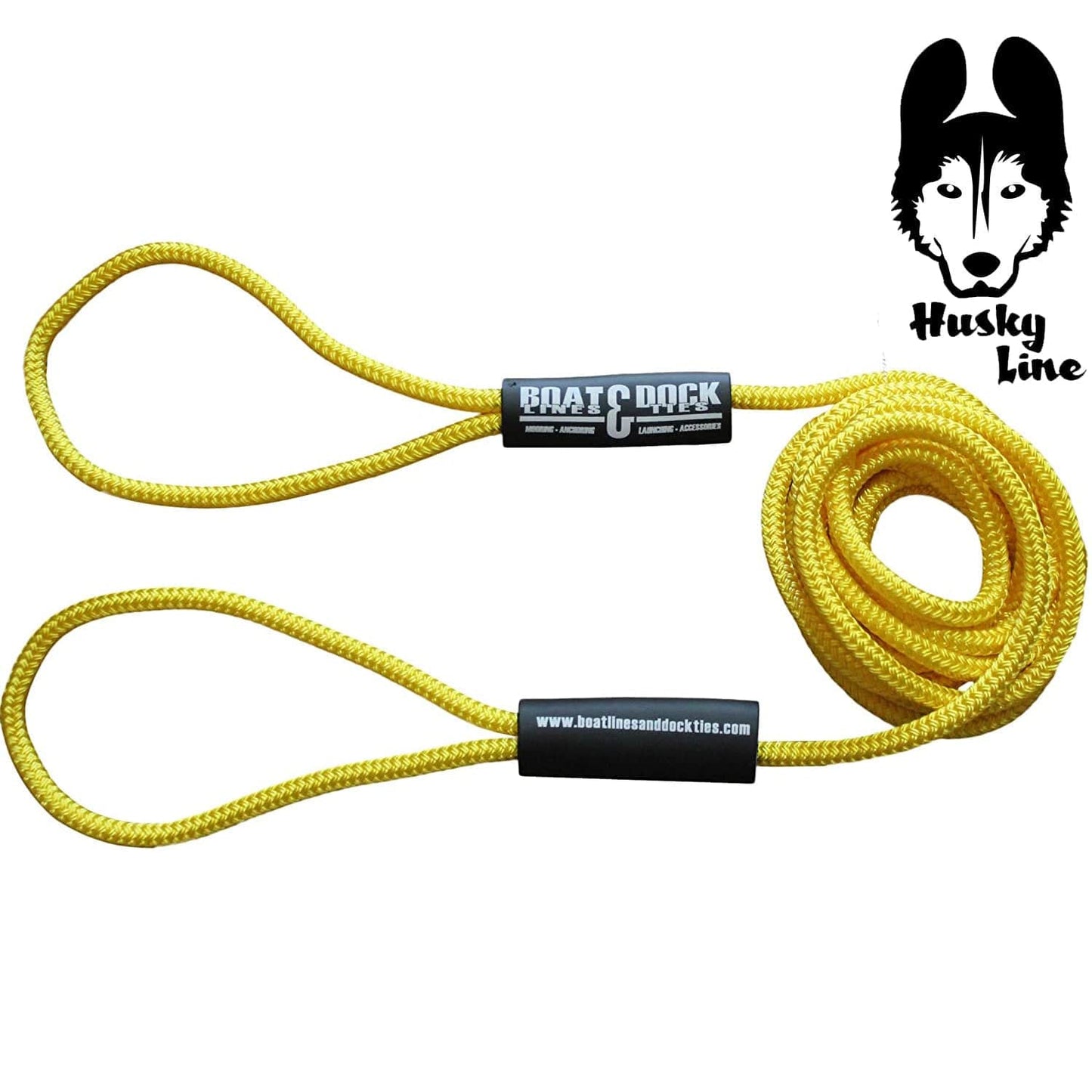 Boat Throw Rope- "Husky Line" 2 Loop Double Braided Nylon Rope, Stitched Loops and Floats - Boat Lines & Dock Ties Boat Lines & Dock Ties 25' / Yellow