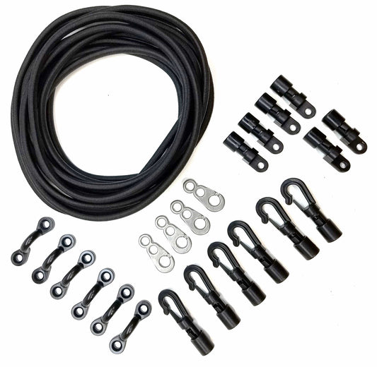 Kayak or SUP Bungee Cord, Pad Eye, Hooks, Terminal Ends and Brummel Hook Deck Kit. Create easy tie down solutions on you Kayak, SUP and other personal water craft. Easy to install made in USA bungee - Boat Lines & Dock Ties Boat Lines & Dock Ties